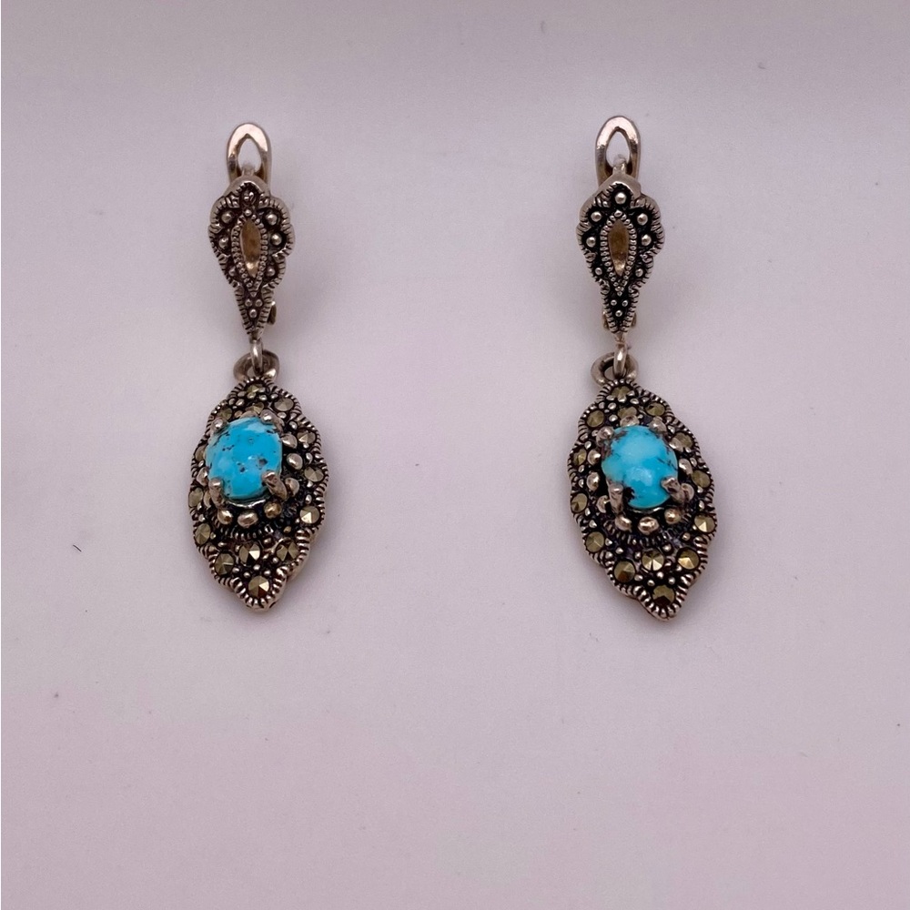 Sterling marcasite turquoise earrings